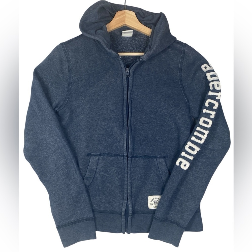 Abercrombie & Fitch full zip hoodie spell out sleeve academia unisex